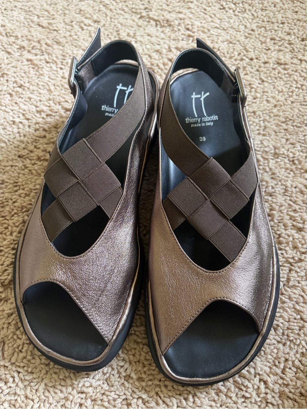 Thierry Rabotin Women’s Walt Pewter Bronze Metallic Open-Toe Slingback Sandals